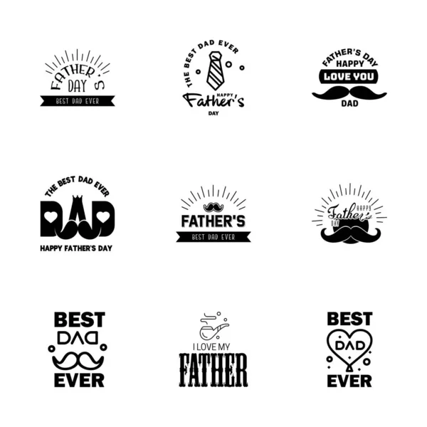 Fête Des Pères Lettrage Emblèmes Calligraphiques Noirs Ensemble Badges Isolé — Image vectorielle