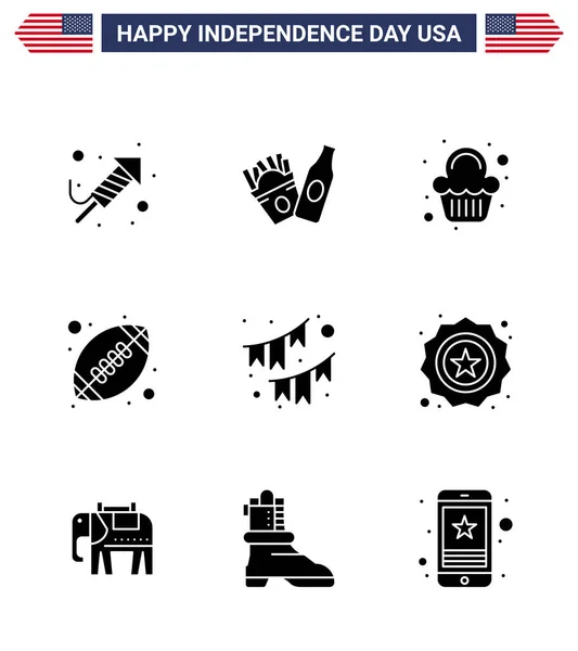 Stock Vector Icon Pack American Day Line Signs Symbols Decoration — Stock Vector