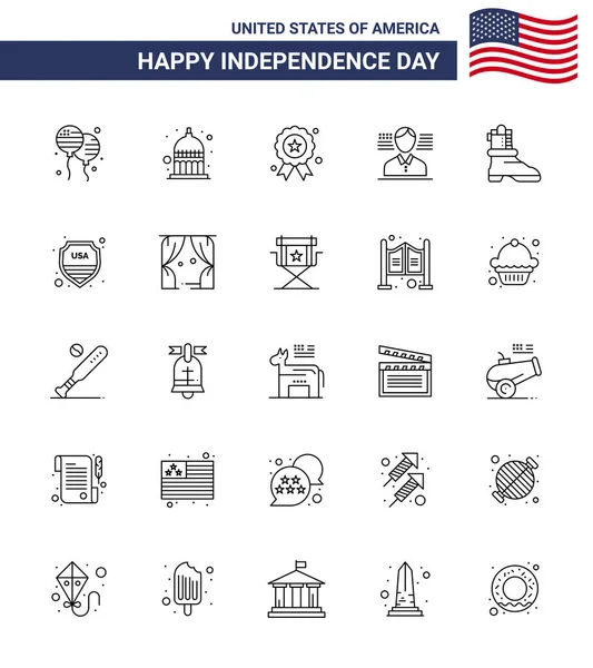 Happy Independence Day Pack Lines Signs Symbols American Shose Holiday — Stockový vektor
