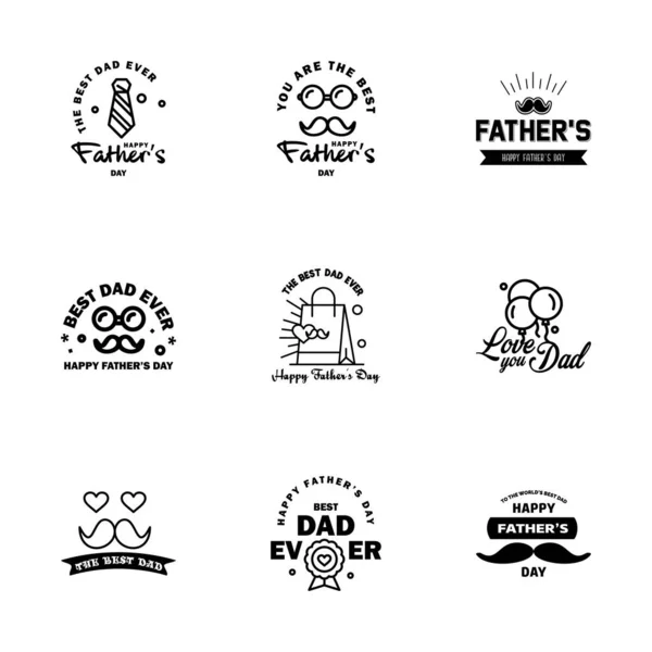 Conjunto Elementos Dia Happy Fathers Preto Ilustração Vetorial Elementos Editáveis — Vetor de Stock