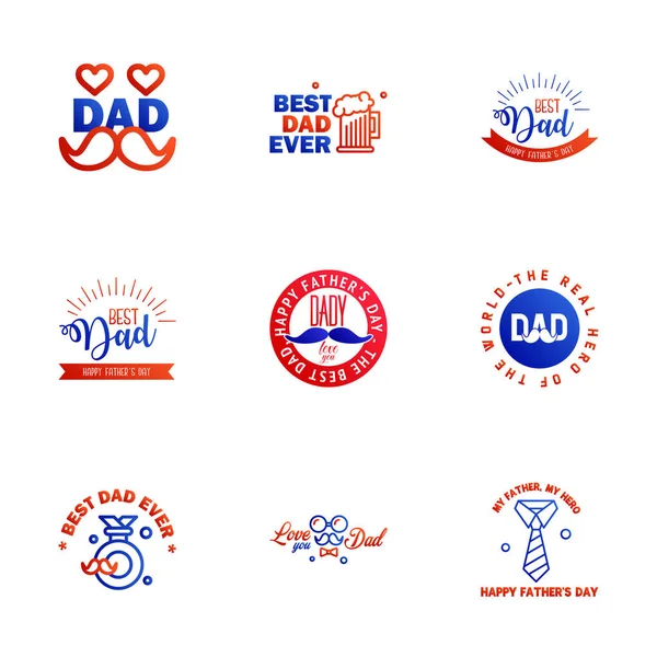 Día Los Padres Lettering Blue Red Calligraphic Emblems Juego Insignias — Vector de stock