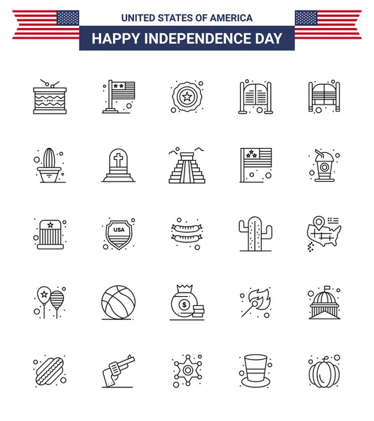 Set Usa Day Icons American Symbols Independence Day Signs Cactus — Stock Vector