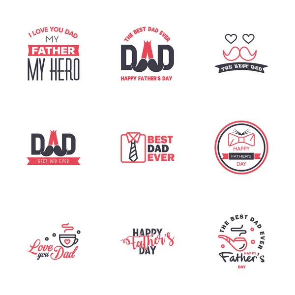 Szczęśliwego Dnia Ojcowie Pozdrawiają Ręcznie Pisane Odznaki Czarnych Różowych Typo — Wektor stockowy