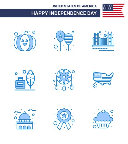 Signos Azules Para Usa Independence Day American Pluma Puente Adobe — Archivo Imágenes Vectoriales
