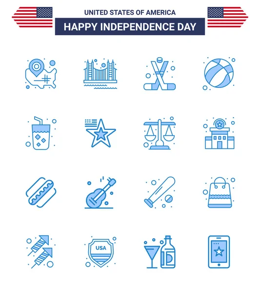 Usa Happy Independence Daypictogramme Set Blues Simples Balle Amérique Point — Image vectorielle