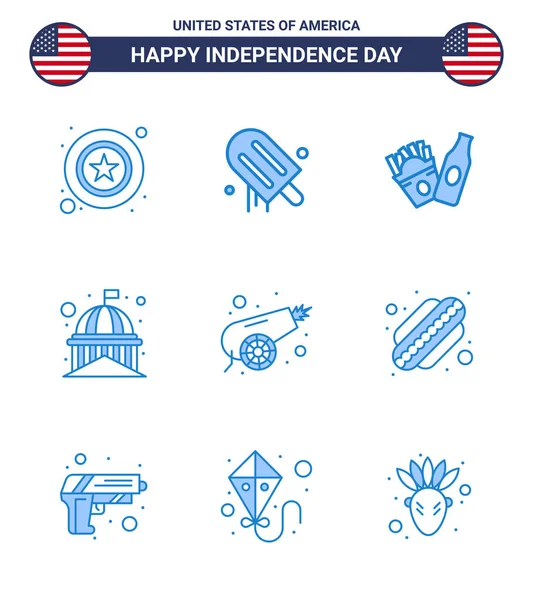 Usa Blaue Zeichen Unabhängigkeitstag Feier Symbole Des Kanons Weiß Flasche — Stockvektor