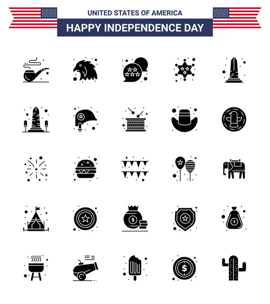 2015 Happy Independence Day 4Th July 4Th Set Solid Glyph — 스톡 벡터