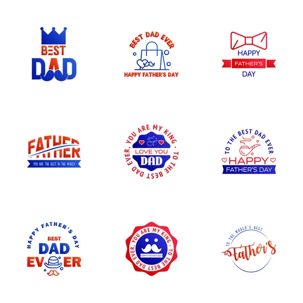 Día Los Padres Lettering Blue Red Calligraphic Emblems Juego Insignias — Vector de stock