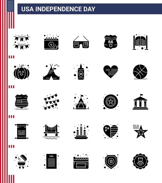 Usa Solid Glyph Pack Independence Day Zeichen Und Symbole Der — Stockvektor