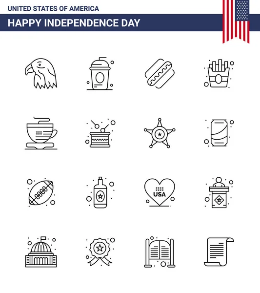 Happy Independence Day Usa Pack Creative Lines Cup Fries Independece — Stock Vector