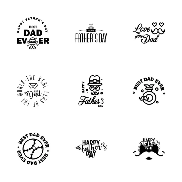 Happy Fathers Day Ensemble Typographique Noir Emblèmes Vectoriels Lettres Pour — Image vectorielle