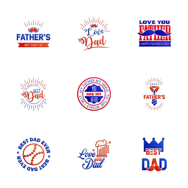 Niebieski Czerwony Zestaw Vector Szczęśliwego Dnia Ojców Typografia Ikony Rocznika — Wektor stockowy