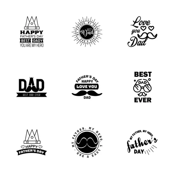 Happy Fathers Day Card Black Set Vector Illustration Векторный Дизайн — стоковый вектор