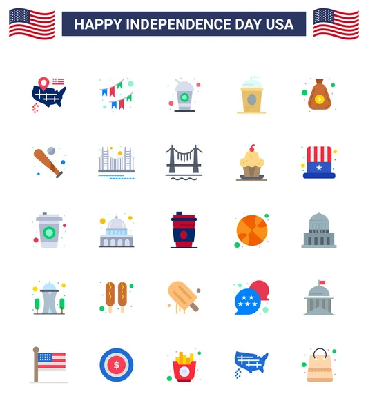 Stock Vector Icon Pack American Day Flat Signs Symbols Dollar — Stock Vector