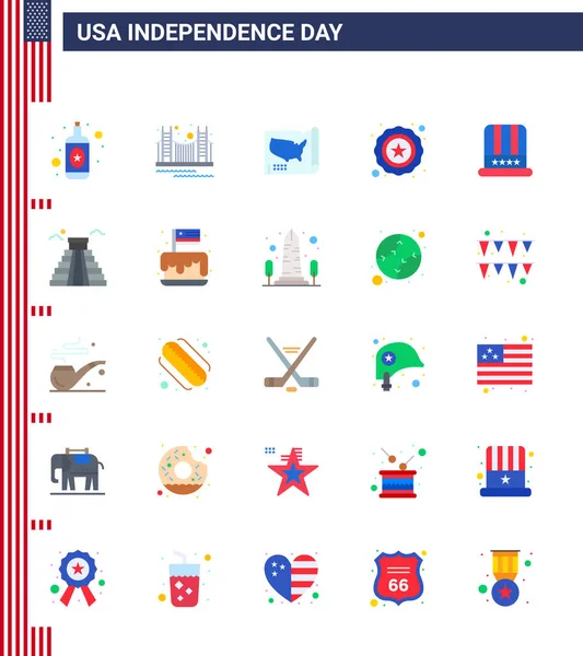 Usa Flat Tecken Självständighetsdagen Firande Symboler För Mössa Usa Usa — Stock vektor