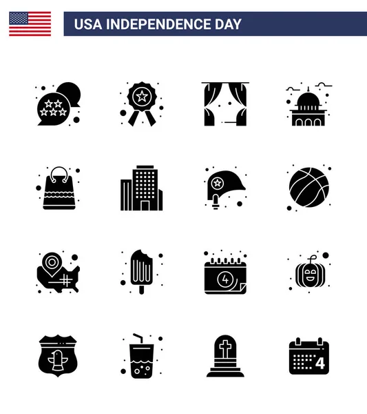 Happy Independence Day Usa Paquet Glyphes Solides Créatifs Sac Etats — Image vectorielle