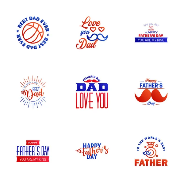 Happy Fathers Day Kalligrafi Gratulationskort Blå Och Röd Typografi Samling — Stock vektor