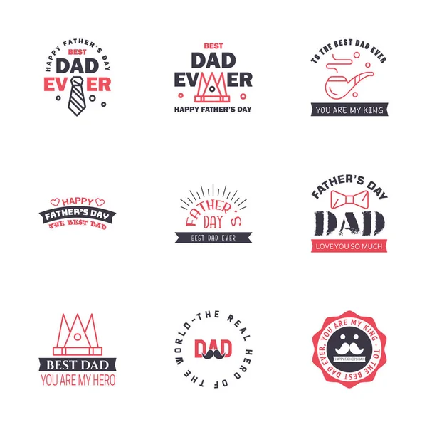 Czarny Różowy Zestaw Wektor Szczęśliwy Dzień Ojców Typografia Ikony Rocznika — Wektor stockowy