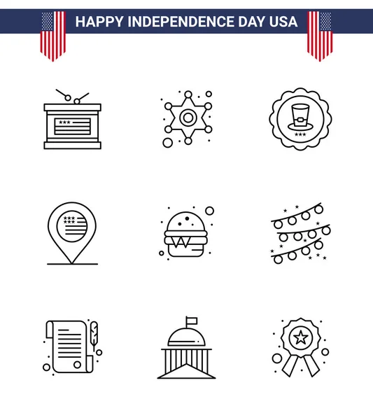 Usa Independence Day Line Set Usa Pictograms Fast Sign Glass — Stock Vector