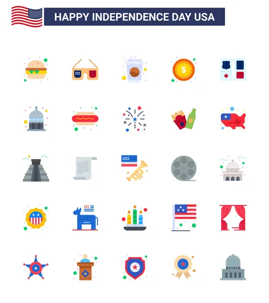 Happy Independence Day Iulie Set Flats American Pictograph American Book — Vector de stoc