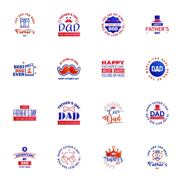 Happy Fathers Day Blue Red Typography Set Vector Typography Vintage — Stock Vector