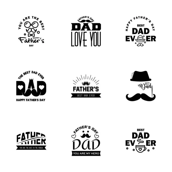 Black Happy Fathers Day Design Collection Conjunto Doze Castanho Colorido — Vetor de Stock