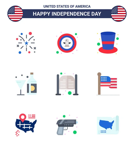 Flat Signs Usa Independence Day Glass American Badge Wine Magic — Stock Vector