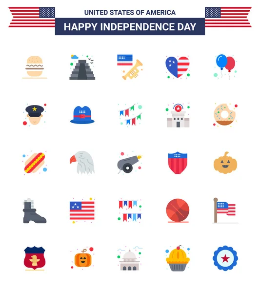 Happy Independence Day 4Th July Set Flats American Pictograph Celebrate — Διανυσματικό Αρχείο