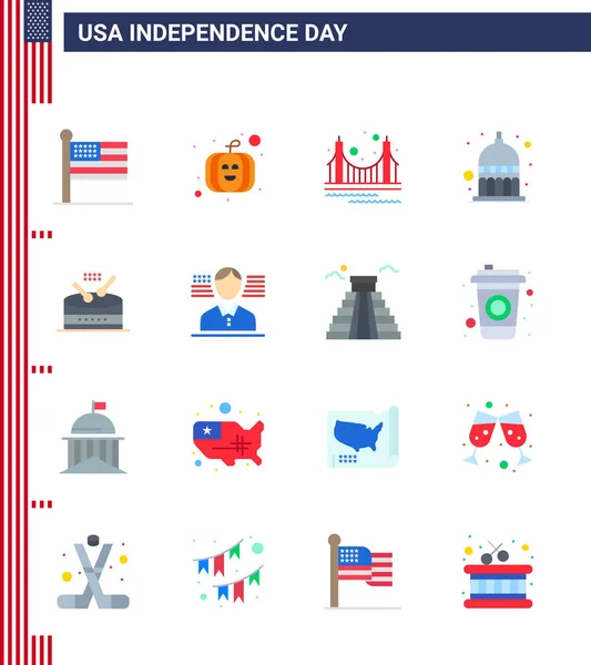 Usa Independence Day Flat Set Pictogrammes Américains Instrument Etats Unis — Image vectorielle