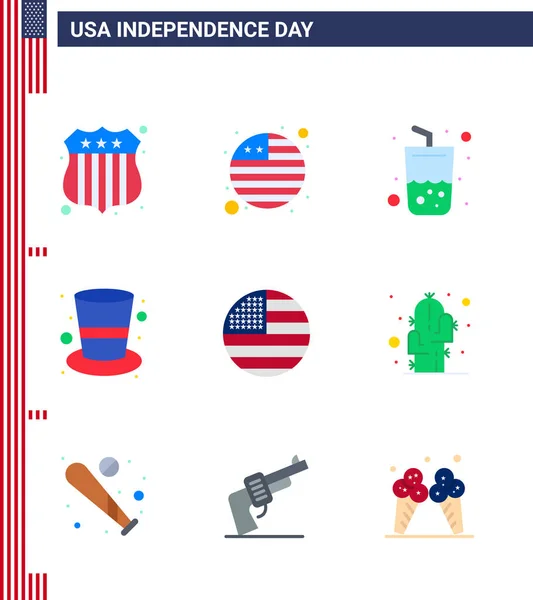 Happy Independence Day Pack Flats Signs Symbols Usa Σημαία Καλοκαίρι — Διανυσματικό Αρχείο