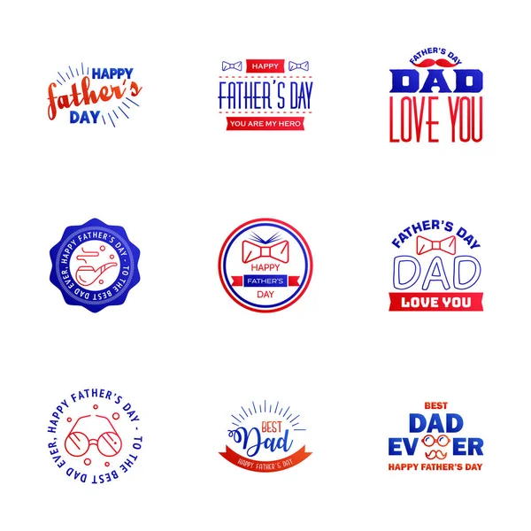 Happy Fathers Day Blue Och Red Vector Element Set Ribbons — Stock vektor