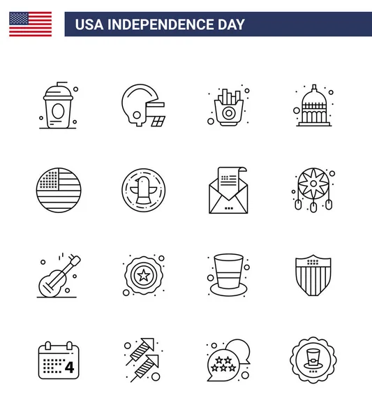 Usa Independence Day Line Set Von Usa Piktogramme Der Flagge — Stockvektor
