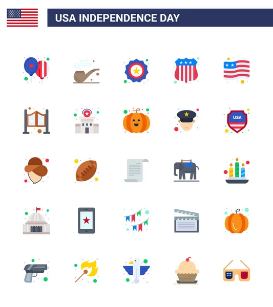 Happy Independence Day Packung Mit Flachen Schildern Und Symbolen Für — Stockvektor