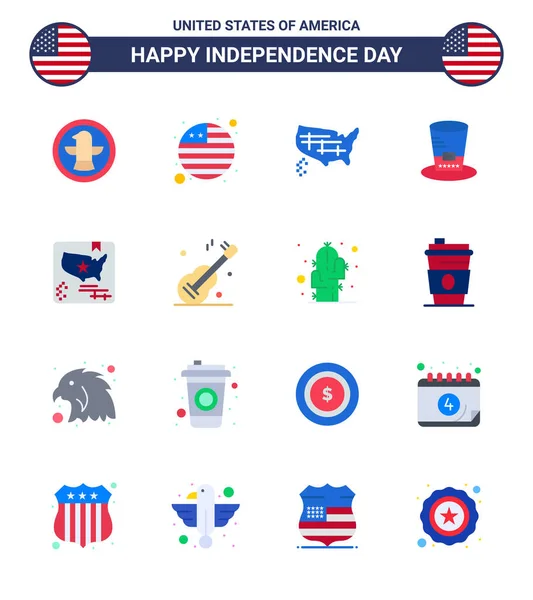 Happy Independence Day Usa Pack Creative Flats Map American States — 스톡 벡터