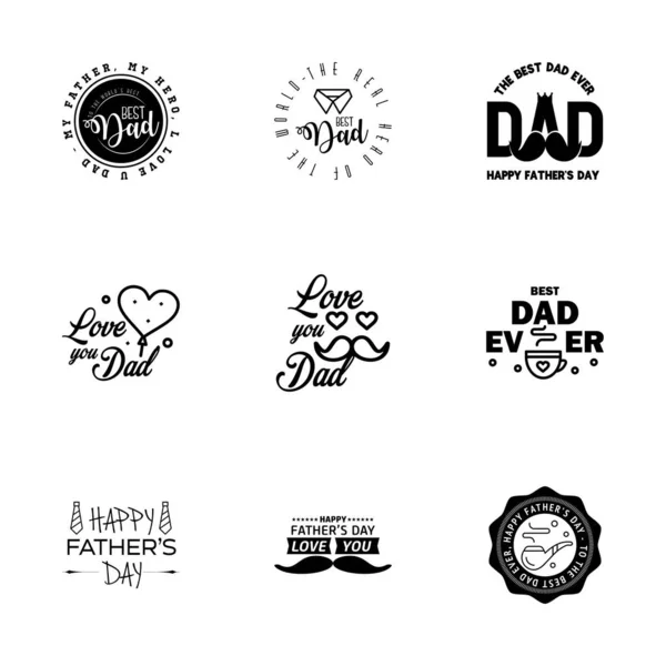 Fathers Day Lettering Black Calligraphic Emblems Badges Set Isolated Dark — Stock Vector