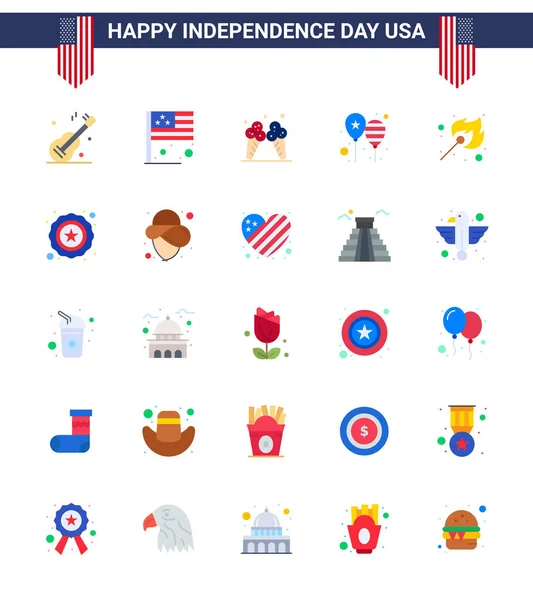 Usa Happy Independence Daypictogram Set Van Simple Flats Van Kamperen — Stockvector