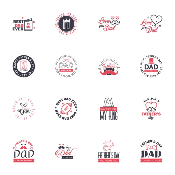 Happy Fathers Day Black Pink Typography Set Vector Emblems Lettering — Stock Vector