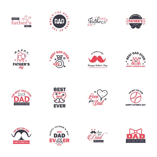 Black Pink Set Vector Happy Fathers Day Typography Vintage Icons — Stock Vector