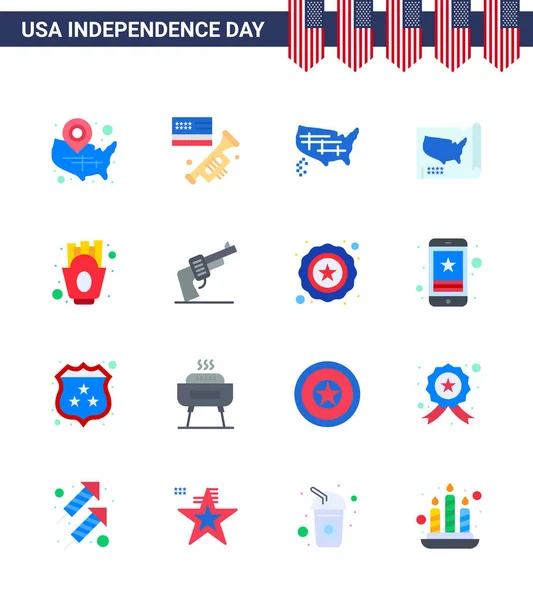 Set Usa Day Icons American Symbols Independence Day Signs Gun — Stock Vector