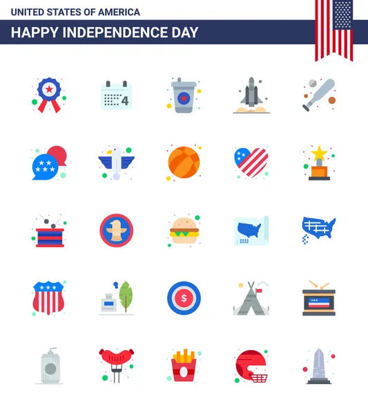 Packung Mit Kreativen Usa Independence Day Verwandte Wohnungen Der Fledermaus — Stockvektor