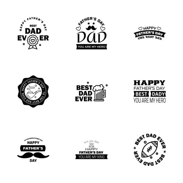 Szczęśliwy Ojciec Dzień Czarny Typografia Zestaw Godła Wektorowe Listy Życzeniami — Wektor stockowy