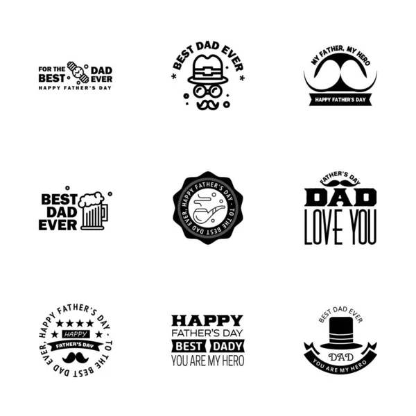 Happy Fathers Day Greeting Cards Set Black Vector Typography Lettering — Stock Vector