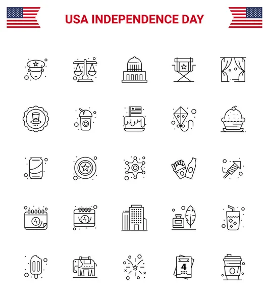 Happy Independence Day Usa Pack Lignes Créatives Loisirs Télévision Ville — Image vectorielle