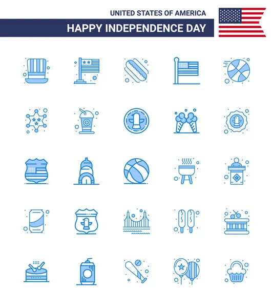 Usa Blue Pack Independence Day Signs Symbols Sports Basketball American — Stock Vector