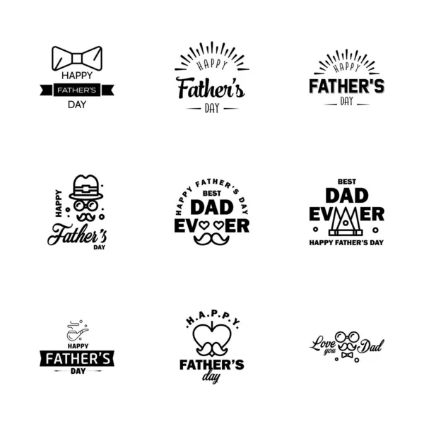 Happy Fathers Dagkaart Black Set Vector Illustratie Bewerkbare Vectorontwerpelementen — Stockvector
