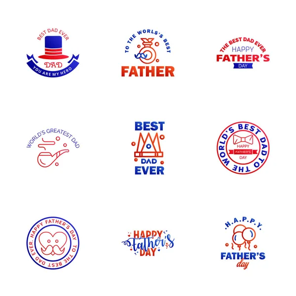 Сине Красный Набор Векторов Счастливый День Отцов Типография Винтажные Иконы — стоковый вектор