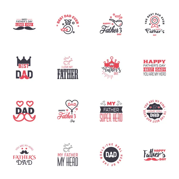 Black Pink Set Vector Happy Fathers Day Typography Vintage Icons — Stock Vector