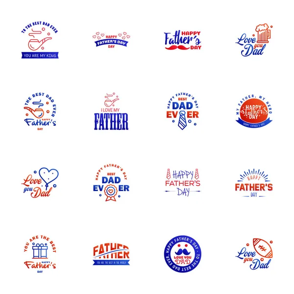 Happy Fathers Day Set Blue Red Vector Typography Vintage Lettering — Stock Vector