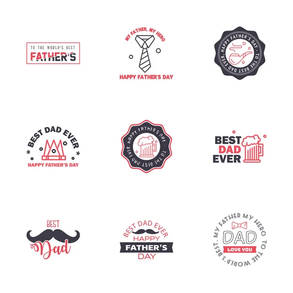 Set Happy Fathers Day Elements Black Pink Vector Illustration Editable — Stock Vector
