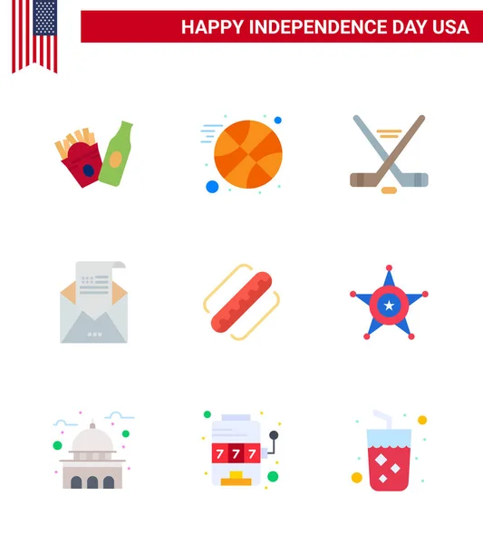 Flat Pack Usa Independence Day Symbole Des Hotdogs Amerika Sport — Stockvektor